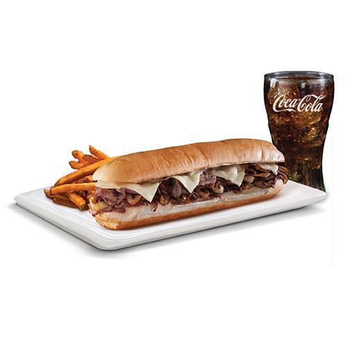 Full Cheesesteak Meal · Cheesesteak with grilled onions, melted Swiss American cheese, a side and a drink Calories 1400-1750