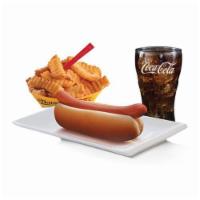 Nathan's Hot Dog Meal · Nathan’s Famous premium 100% beef hot dog served with a side and a drink.