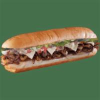 Works Cheesesteak Steak · Philly steak served with grilled onions, sautéed mushrooms, and green peppers with melted Sw...