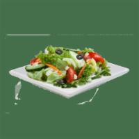 Garden Salad · Fresh crispy romaine and iceberg lettuce, vine ripe tomatoes, sliced cucumbers, shredded car...