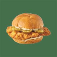 Krispy Chicken Sandwich · 4 oz breaded chicken breast served on a brioche roll ,mayo and pickles
