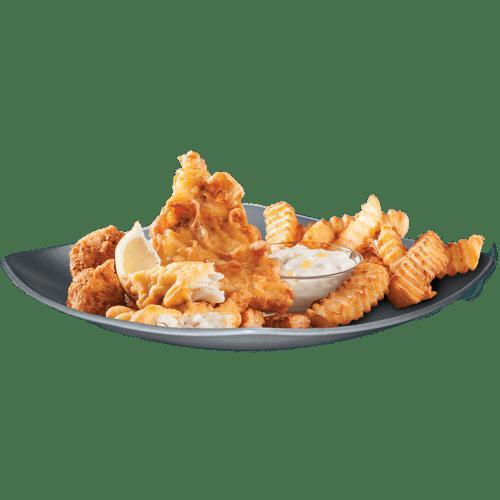 Fish and Chips Basket · Arthur Treacher’s batter-dipped fish. Served with tartar sauce, Nathan’s original crinkle cut fries, and hush puppies.
