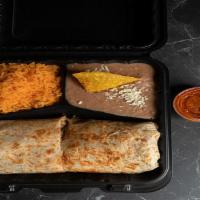 Burrito Dinner · One burrito served with rice and beans or fries and coke.