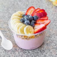 Kraving's Power Bowl · A blended sorbet of granola, banana, strawberry, peanut butter, greek yogurt, and soy milk t...