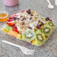 Fruit Salad · Made with watermelon, pineapple, cantaloupe, honeydew, strawberry, banana, apple, pear, grap...