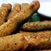 Fried Zucchini Sticks (V) · Served with ranch dressing