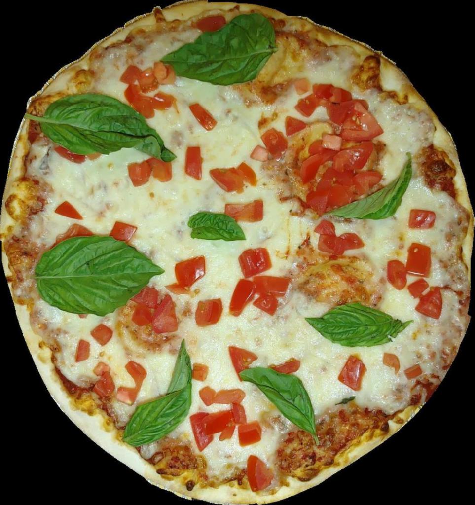 Margherita Pizza · Fresh garlic, fresh basil, and tomato.