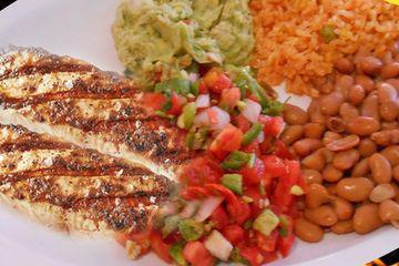 Grilled Fish Plate · Rice, beans, pico de gallo and guacamole with tortillas.
