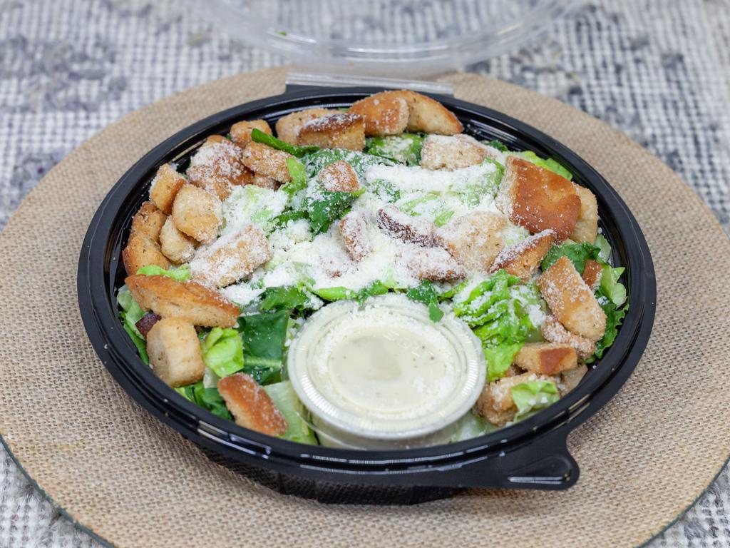 Caesar Salad · Romaine lettuce, croutons, Parmesan cheese and Caesar dressing. Add grilled chicken for an additional charge.