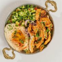 GRILLED CHICKEN BOWL · grilled chicken (glatt kosher), topped on your choice base, with Israeli salad, hummus, and ...