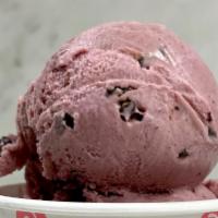 Black Raspberry Chip Ice Cream · Black raspberry ice cream with chocolate chips.