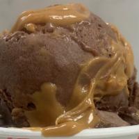 Chocolate Peanut Butter Me Up Ice Cream · Chocolate ice cream with large ribbons of peanut butter.