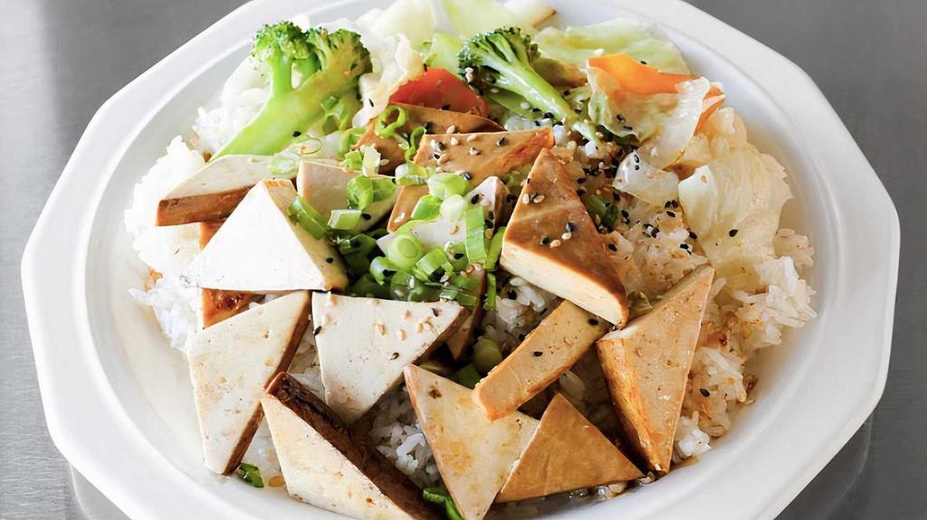 Tofu Hibachi · Served with mixed vegetables.