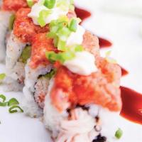Volcano Roll Special · Spicy. California rolls inside and spicy tuna on top.