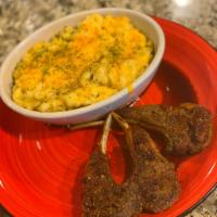 Lamb Chops Dinner · 3 lamb chops seasoned served with greens & Mac N’Cheese