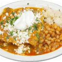 Enchiladas El Paraiso · Filled with shredded chicken or shredded beef, covered with green chili sauce, cilantro, and...