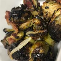 Roasted Bacon Brussel Sprouts · Slow cooked in our brick oven with bacon added for smoky flavors
