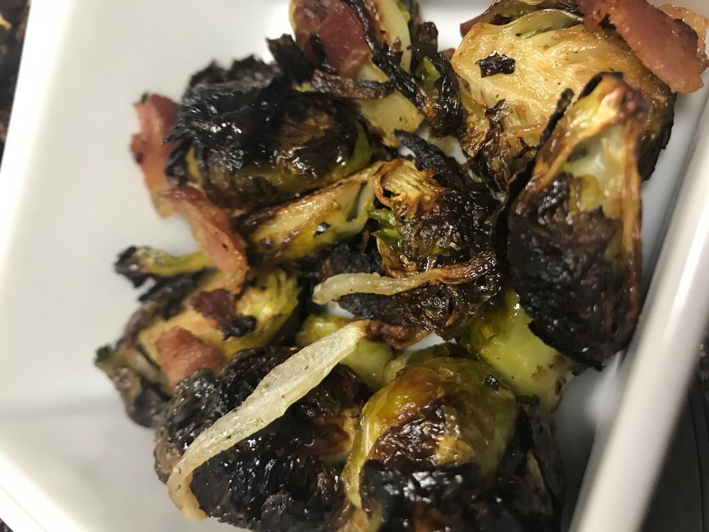 Roasted Bacon Brussel Sprouts · Slow cooked in our brick oven with bacon added for smoky flavors