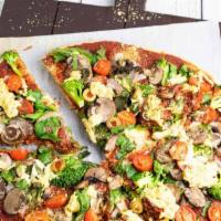 Kalifornia Vegan Pizza · Fire roasted veggies topped with light vegan cheese. (we do not overpower this pizza with to...