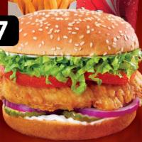 7. Chicken Burger · Crispy Chicken Patty with white cheese, lettuce, tomato, onion and pickle.
It comes with mayo