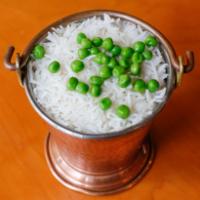 Rice Pilav · Saffron flavored basmati rice garnished with green peas