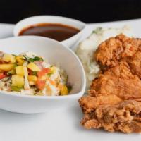 SOUTHERN FRIED CHICKEN · Boneless Chicken breast tossed in blended herbs and spices, mashed potato, Cajun slaw & gravy