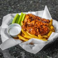 Boneless  Plate · 3 hand breaded boneless wings with choice of sauce and fries or onion strings
