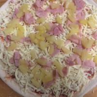 Hawaiian Pizza · Ham, pineapple, sauce and mozzarella cheese.
