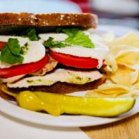 Pesto Grilled Chicken Breast Sandwich · With grilled chicken breast, pesto sauce, tomatoes, fresh Mozzarella cheese and fresh basil....