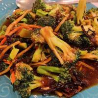 Broccoli in Hot Garlic Sauce · Fresh broccoli, water chestnuts, celery and tree mushroom in hot spicy garlic sauce. Spicy.