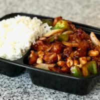 Kung Pao Chicken Lunch · Diced chicken sauteed with pepper, onion and peanuts in special plum sauce. Hot and spicy.