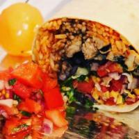 Create Your Own Burrito · Rolled soft flour tortilla with filling, rice, beans and toppings.