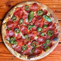 Spicy Pepperoni Pizza · Pepperoni and jalapenos.
