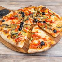Vegetarian Pizza · Fresh mozzarella, eggplant, zucchini, red peppers.