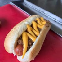 Chili Cheese Dog · Hotdog served in a steamed bun topped with chili and melted cheese. 