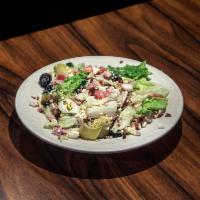Chopped Salad · Chopped romaine, green and black olives, artichoke hearts, feta cheese, diced egg, tomatoes,...