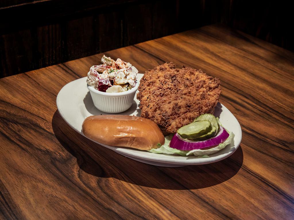 Battalion Tenderloin Sandwich · Breaded in our secret recipe or grilled, our Hoosier tradition is served on a brioche bun with your choice of side. Named for our very own brickyard battalion!