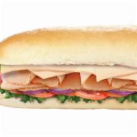 L17. Turkey Cheese Long Bread Lunch Sandwich · Sandwich built with turkey and swiss cheese. 