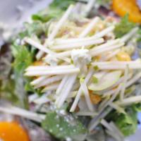 Pear and Blue Cheese Salad · Mixed greens, blue cheese crumbles, sliced pear, mandarin oranges, candied pecans with poppy...
