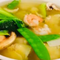 Wor Wonton Soup(for 2) · Shrimp,Chicken,Wontons,Mixed Vegetables With Clear Broth.