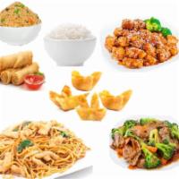Dinner Special 1  · 4 egg rolls and 4 fried crab cheese wonton, 1 large steamed or fried rice, 1 large sesame ch...
