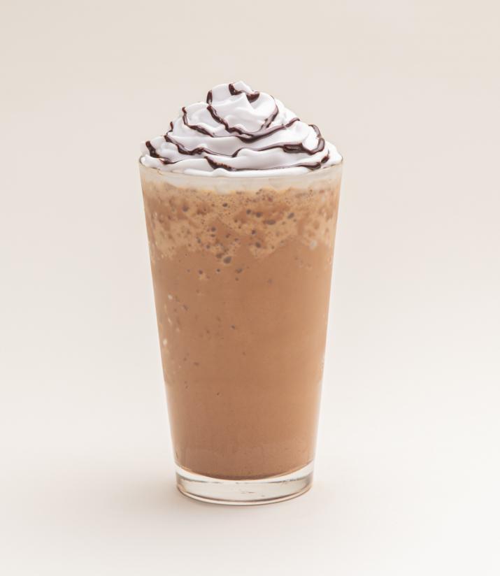 Mocha Frappe Frozen Coffee · Cold coffee blended with milk, ice and chocolate syrup.