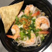 Shrimp Noodle Soup · Choice of noodles : comes with shrimps, fried wonton, and bean sprouts topped with green oni...