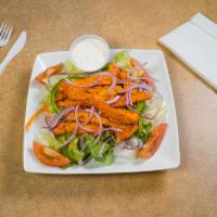 Tandoori Chicken Salad · Mixed greens, tomatoes, green pepper and onion topped with grilled chicken marinated in tand...