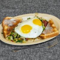 Corned Beef Hash Skillet Breakfast · House-made corned beef sauteed with carrots, onions, shaved brussels sprouts, kale, cabbage ...