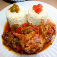 Pollo Guisado/Stewed Chicken · Comes with rice of your choice , beans and sweet plantains 