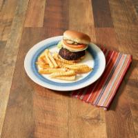 Basic Drummer Burger · Served with lettuce, tomato, onion and pickles. Fresh lean 1/3 lb. ground beef splashed with...