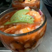 Coctel de Camaron · Classic shrimp Mexican cocktail in a bold tomato-and-citrus sauce.