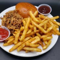 Pulled Pork Sandwich · Slow smoked pulled pork served on a bun