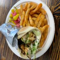 Chicken Kabob Wrap Combo · Includes fries and soft drink.